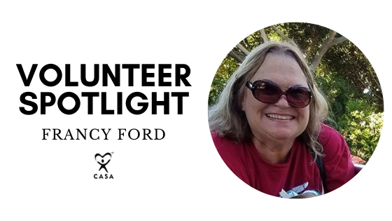Volunteer Spotlight. Francy Ford. Close Up. 
